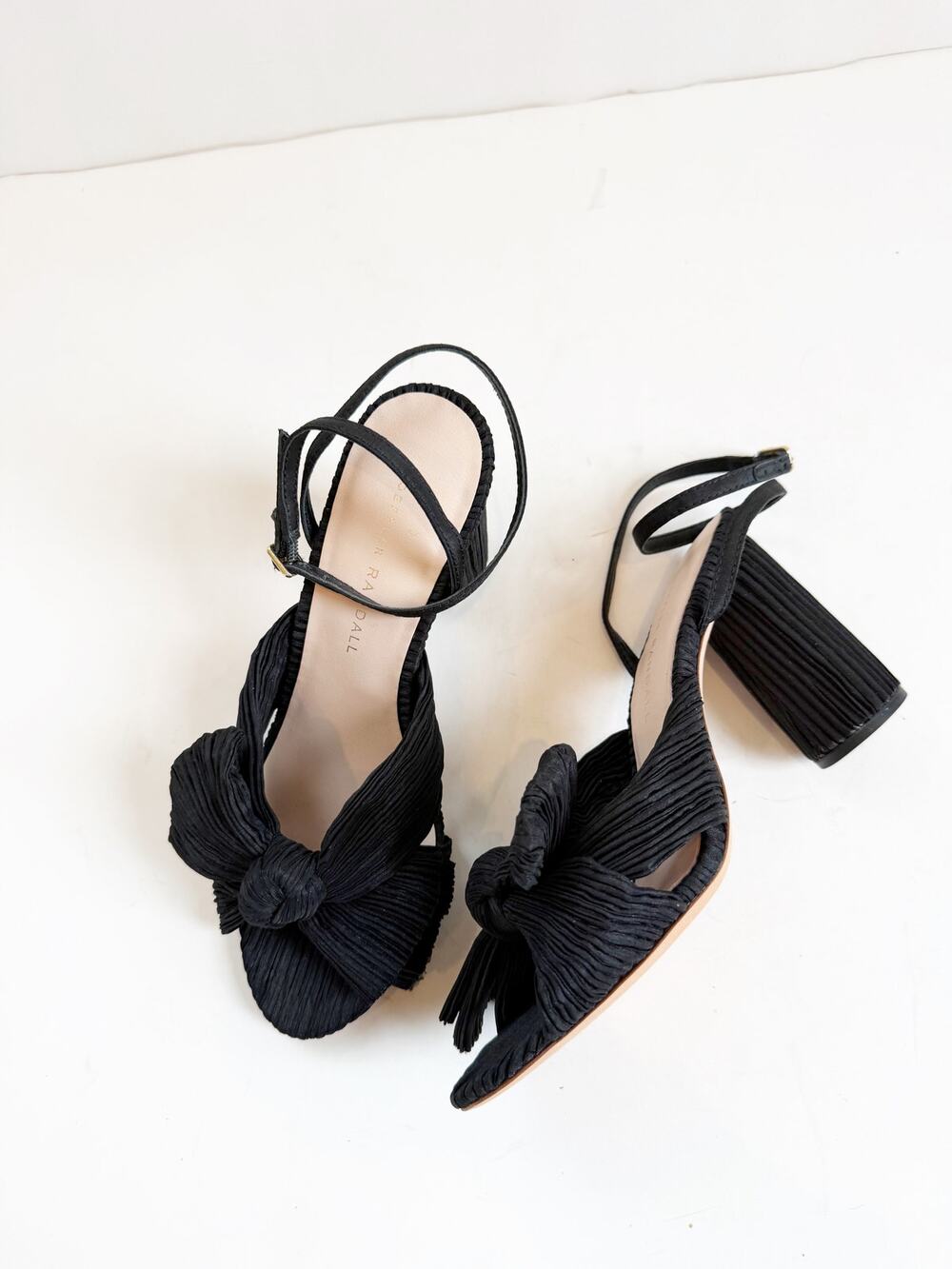 Loeffler Randall Camellia Black Pleated Bow Heel Black Shoe 6.5